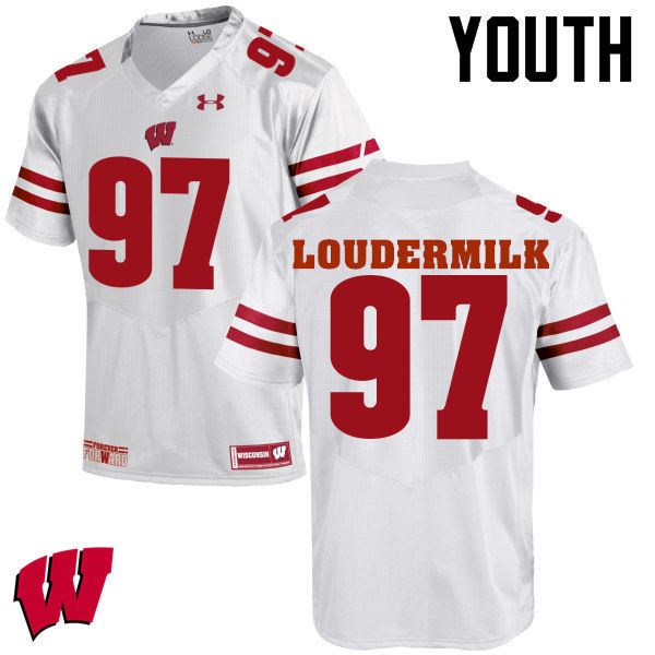 Wisconsin Badgers Youth #97 Isaiahh Loudermilk NCAA Under Armour Authentic White College Stitched Football Jersey KP40E15NN